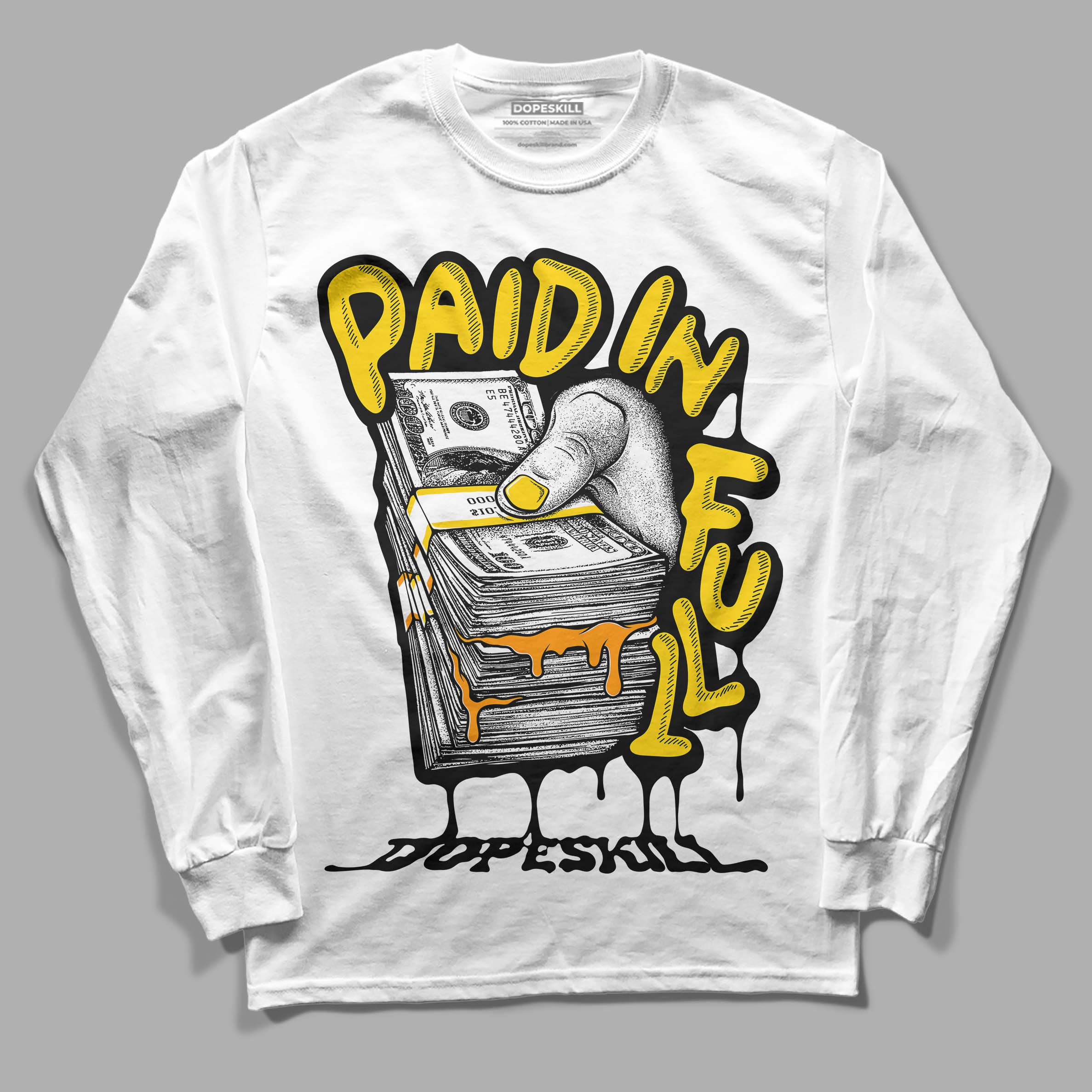 Yellow Ochre 6s superstreetwear Long Sleeve T-Shirt Paid In Full Graphic