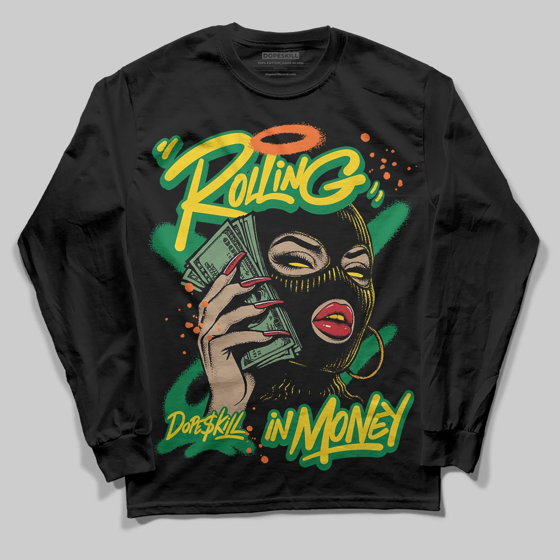Green Collection superstreetwear Long Sleeve T-Shirt Rolling in Money Graphic