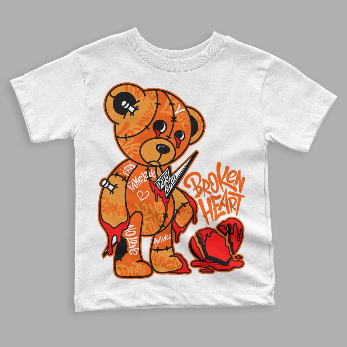 Brilliant Orange 12s superstreetwear Toddler Kids T-shirt Broken Heart Graphic