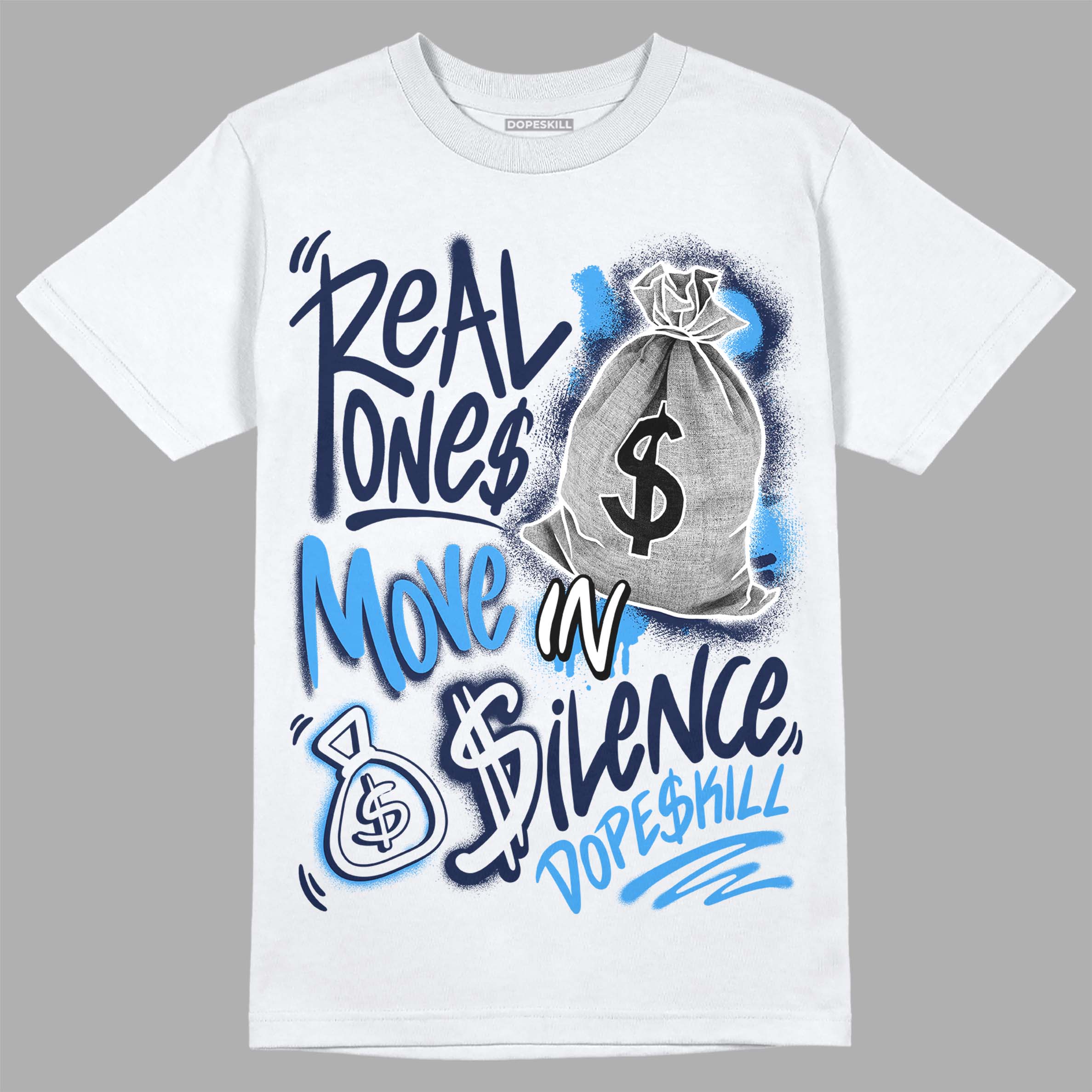 Midnight Navy 3s superstreetwear T-Shirt Real Ones Move In Silence Graphic