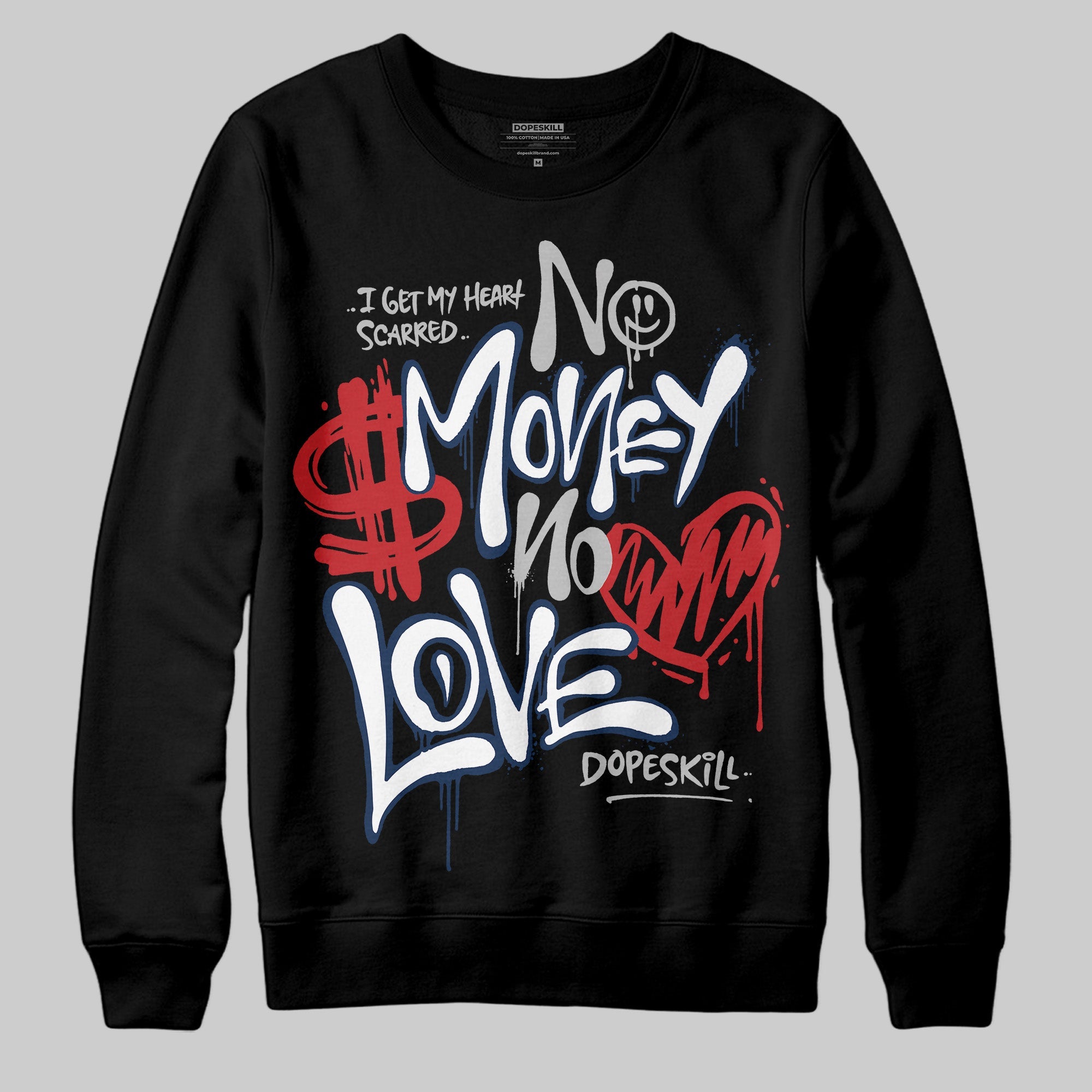 Summit White Navy 4s superstreetwear Sweatshirt No Money No Love Typo Graphic