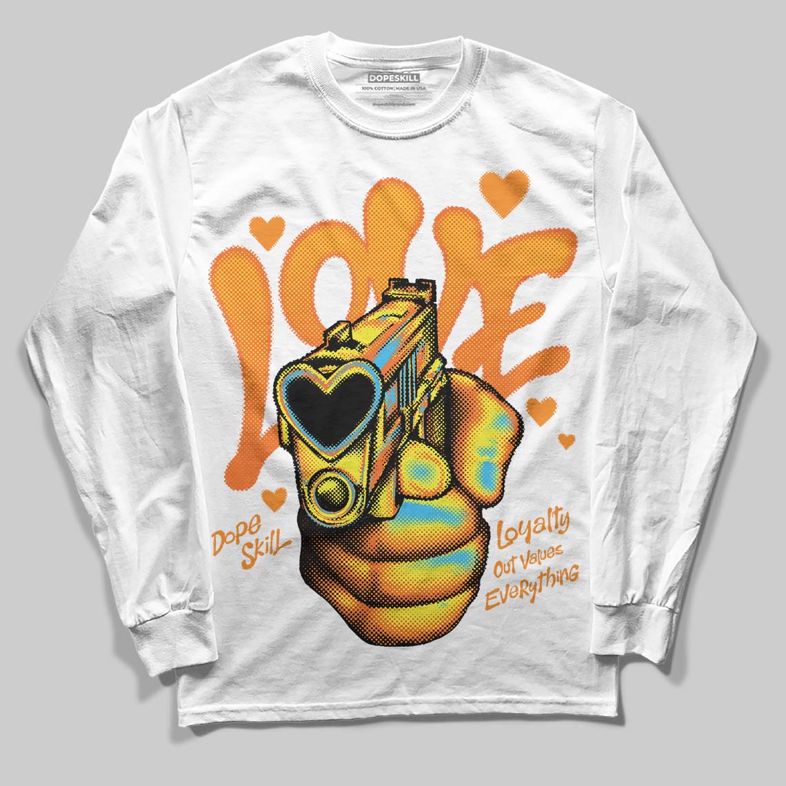 Orange Black White superstreetwear Long Sleeve T-Shirt Love Shot Graphic