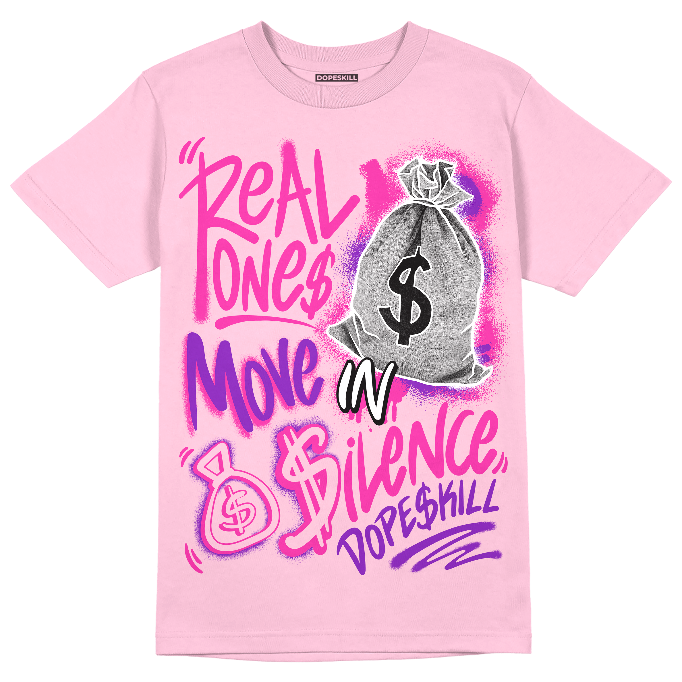 Pink Collection superstreetwear Pink T-shirt Real Ones Move In Silence Graphic
