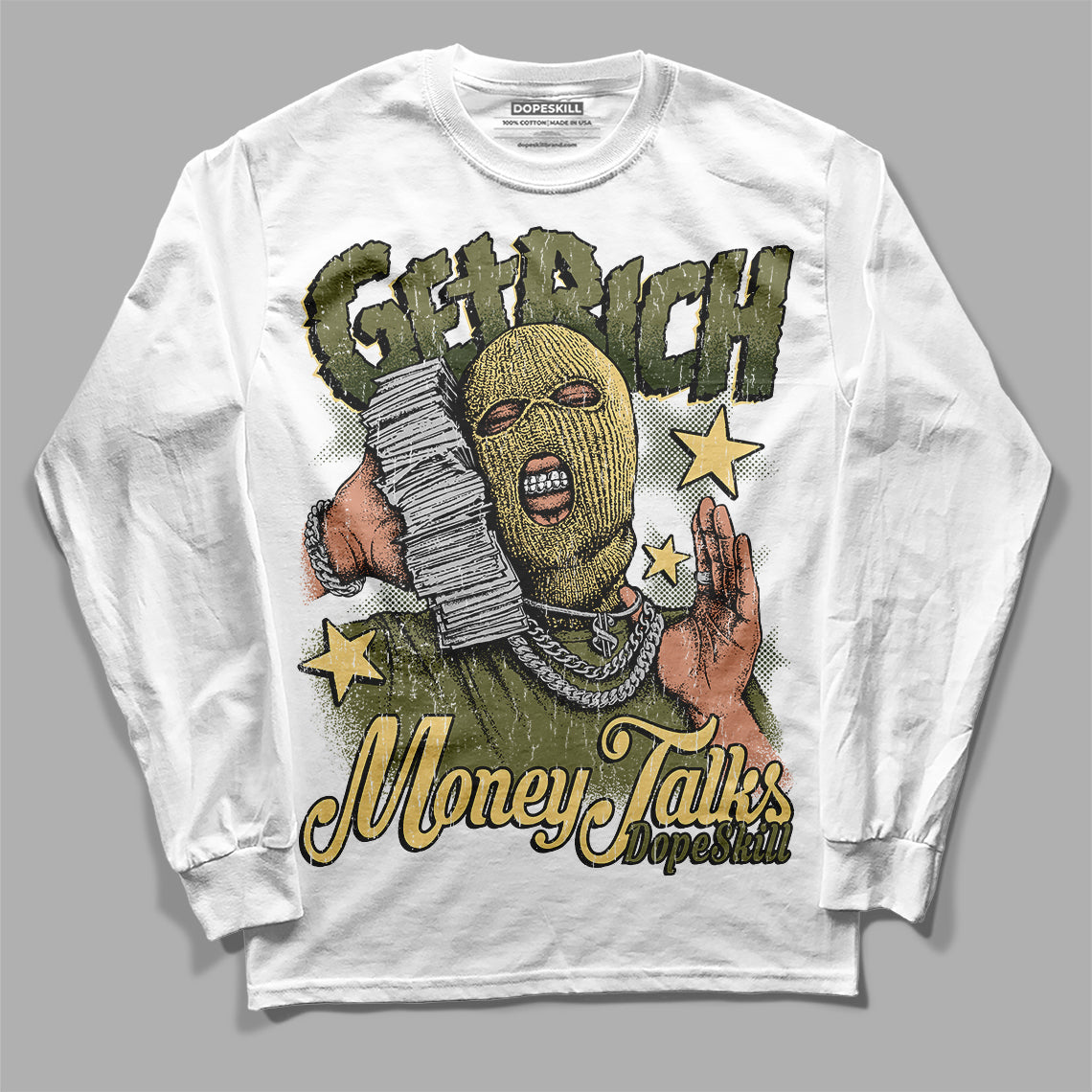 Craft Olive 4s superstreetwear Long Sleeve T-Shirt Get Rich Graphic