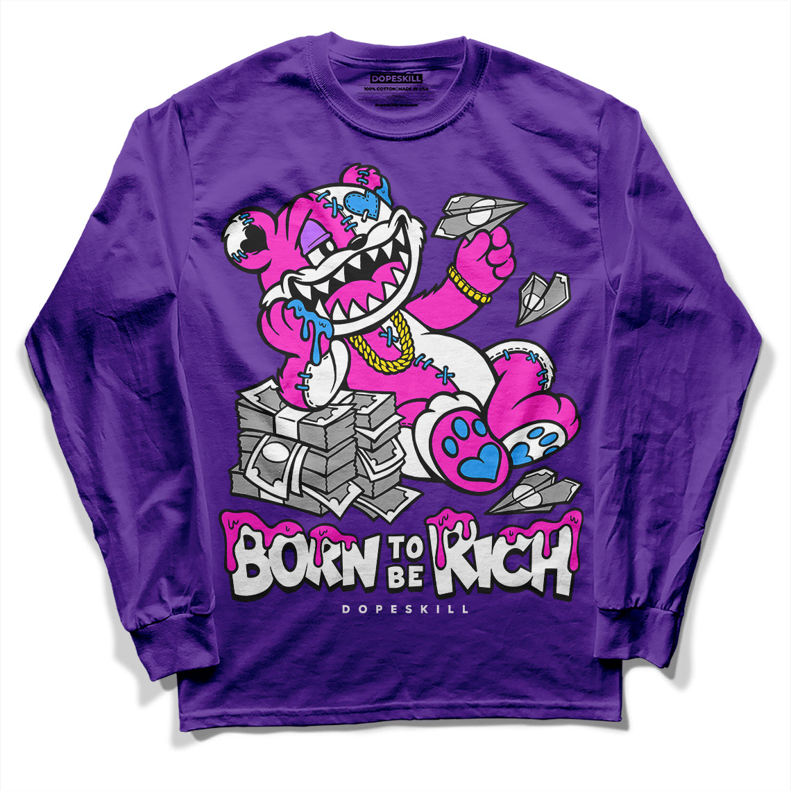 PURPLE Collection superstreetwear Purple Long Sleeve T-Shirt Born To Be Rich Graphic