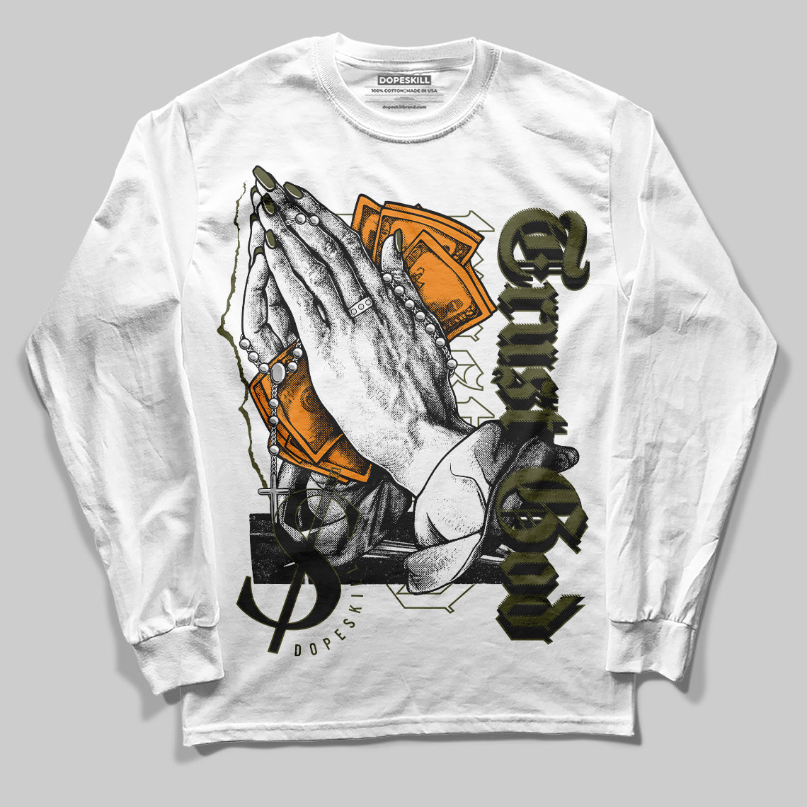 Olive 5s superstreetwear Long Sleeve T-Shirt Trust God Graphic