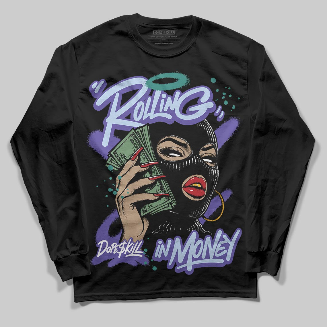 Grape 5s superstreetwear Long Sleeve T-Shirt Rolling in Money Graphic