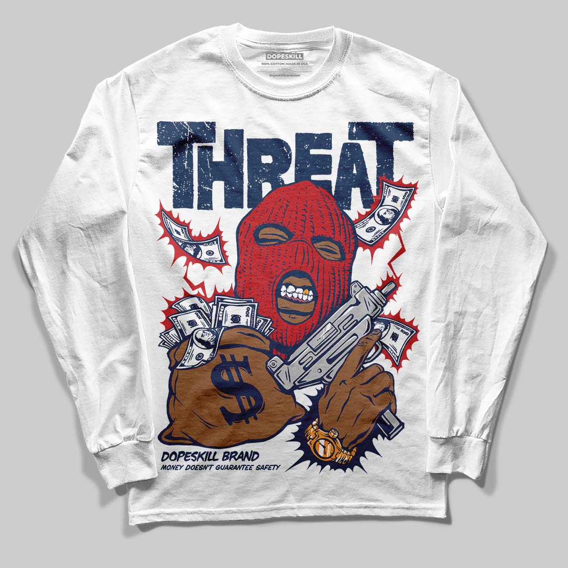 Summit White Navy 4s superstreetwear Long Sleeve T-Shirt Under Threat Graphic