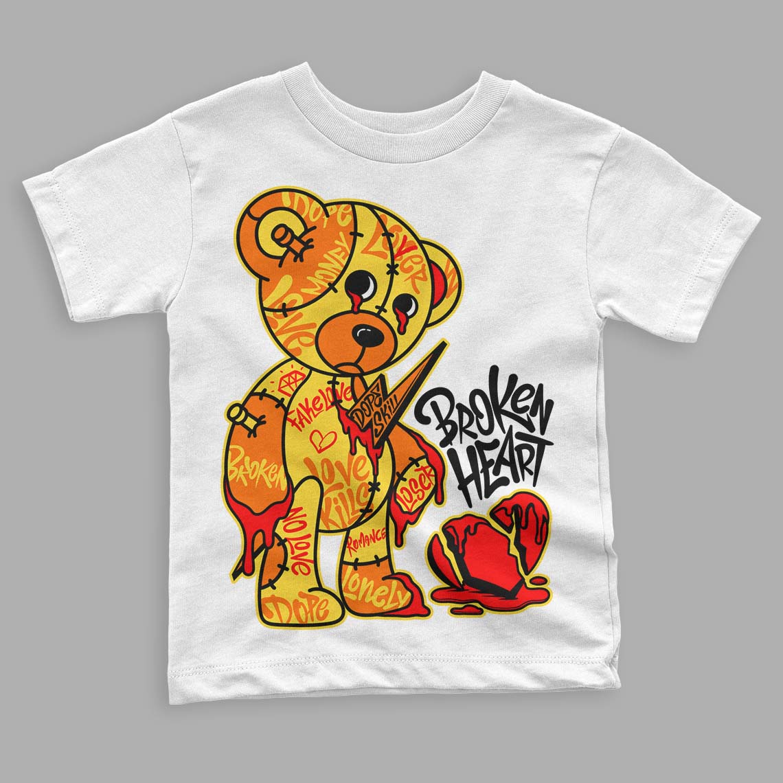 Black Tour Yellow AJ 4 Thunder superstreetwear Toddler Kids T-shirt Broken Heart Graphic