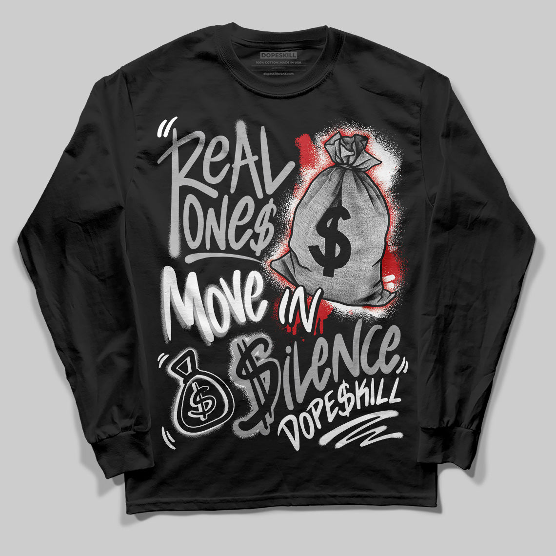 Black Cement 3s superstreetwear Long Sleeve T-Shirt Real Ones Move In Silence Graphic