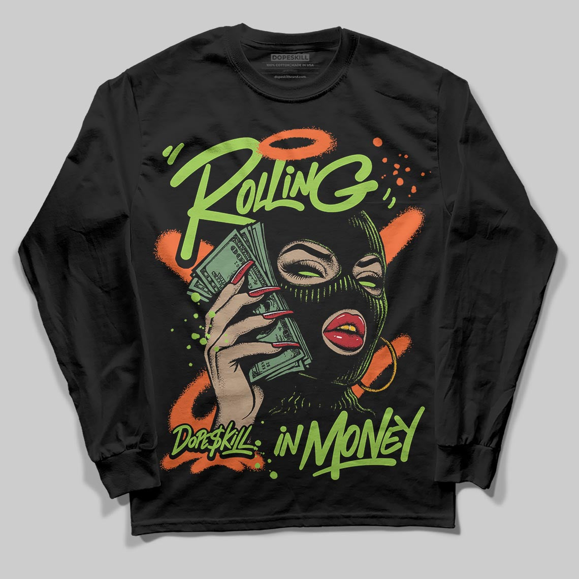 Neon Green Collection superstreetwear Long Sleeve T-Shirt Rolling in Money Graphic