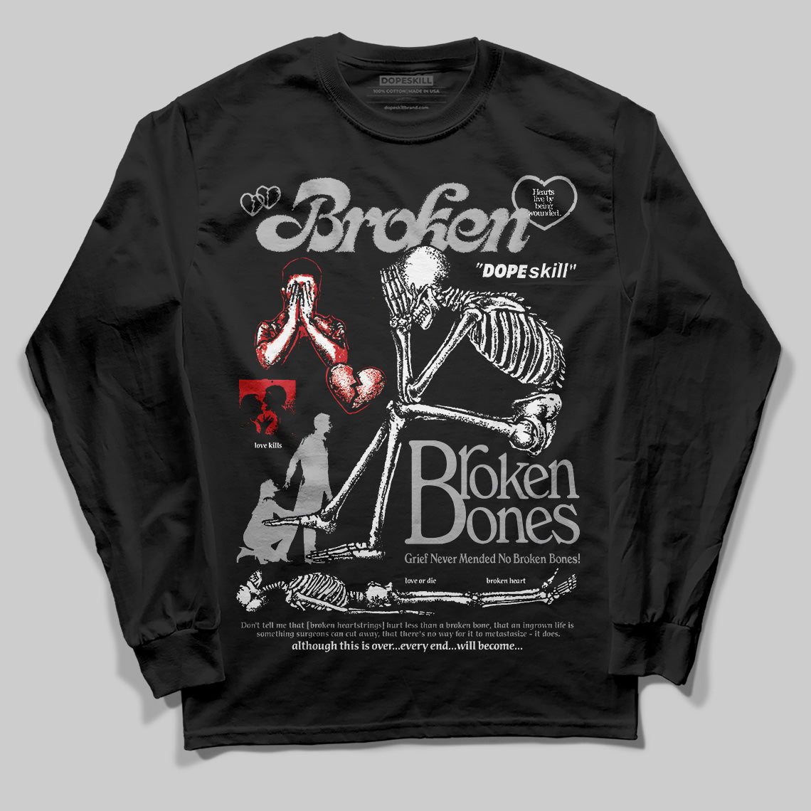 Black Cement 3s superstreetwear Long Sleeve T-Shirt Broken Bones Graphic