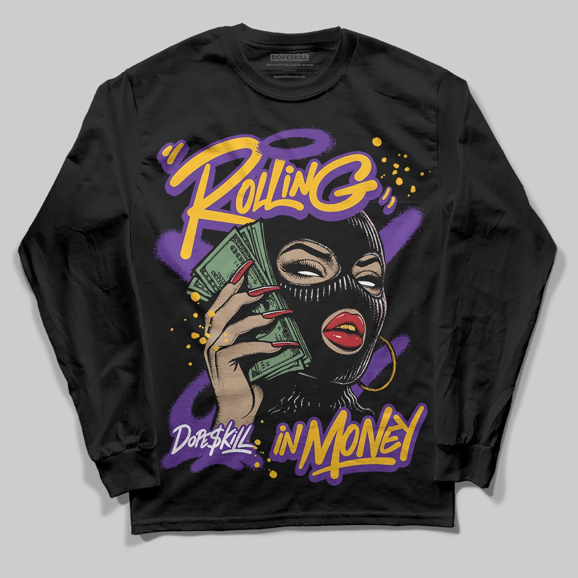 PURPLE Collection superstreetwear Long Sleeve T-Shirt Rolling in Money Graphic