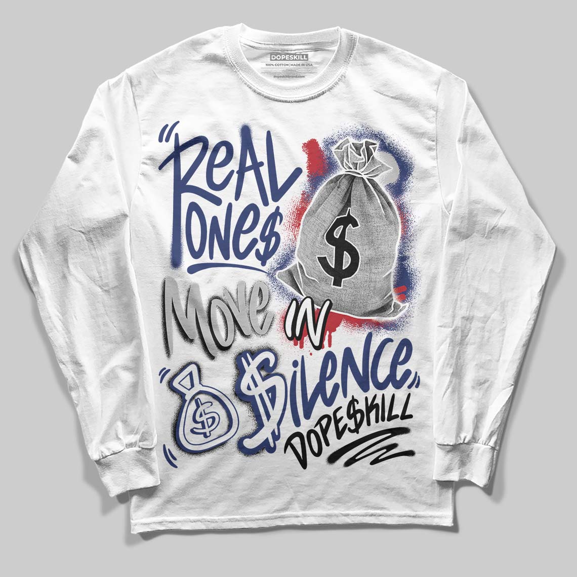 Rare Air Deep Royal Blue 1s superstreetwear Long Sleeve T-Shirt Real Ones Move In Silence Graphic