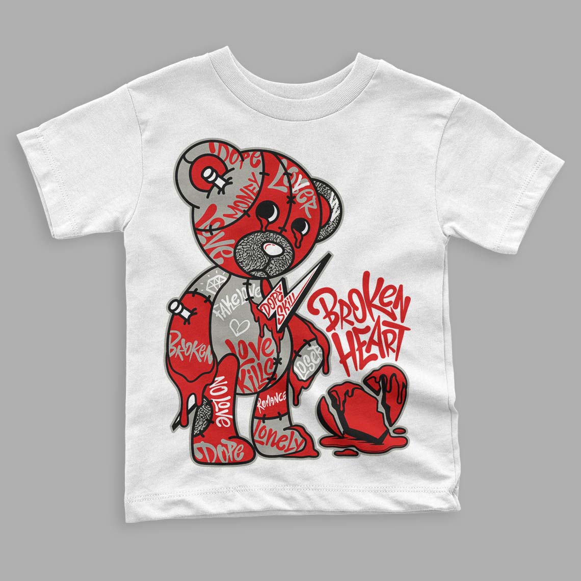 Fire Red 3s superstreetwear Toddler Kids T-shirt Broken Heart Graphic