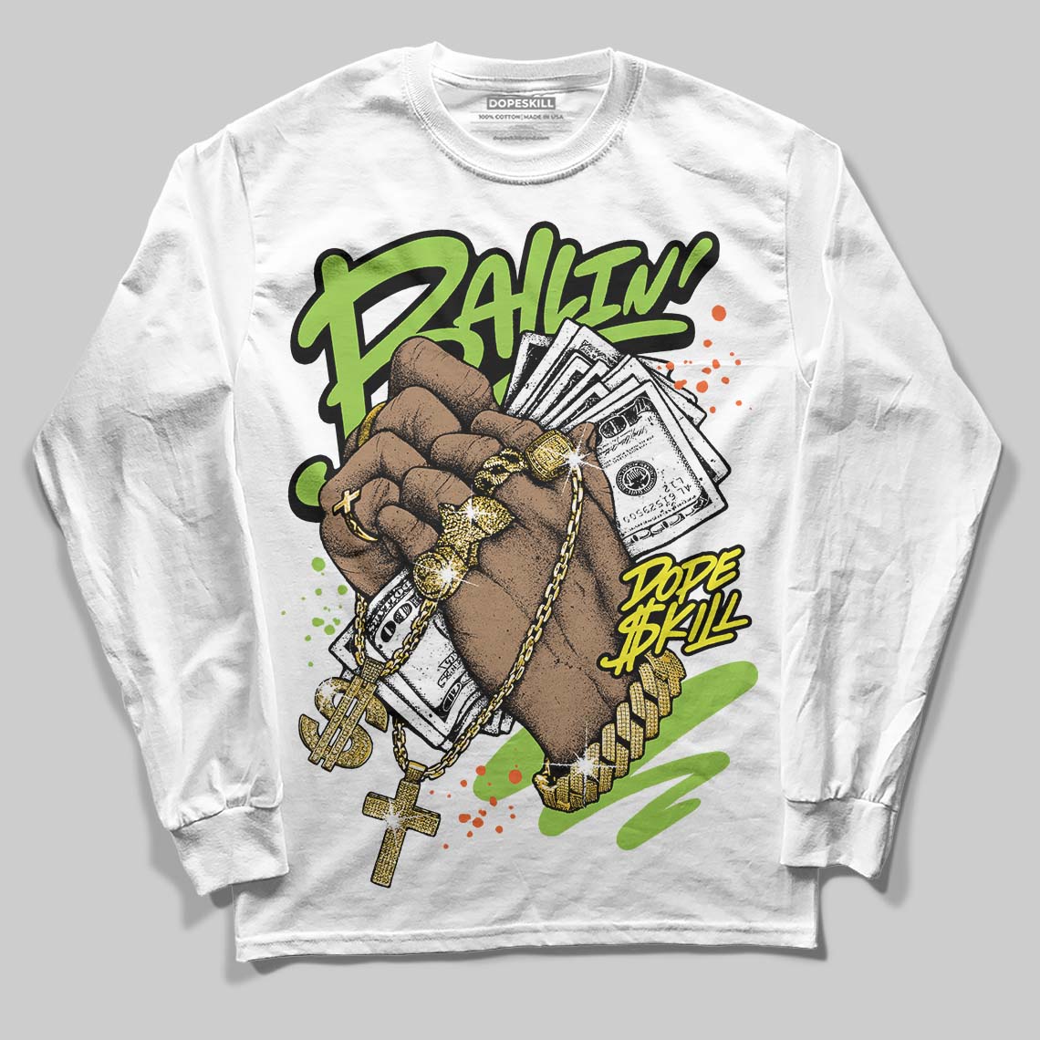 Neon Green Collection superstreetwear Long Sleeve T-Shirt Always Ballin' Graphic