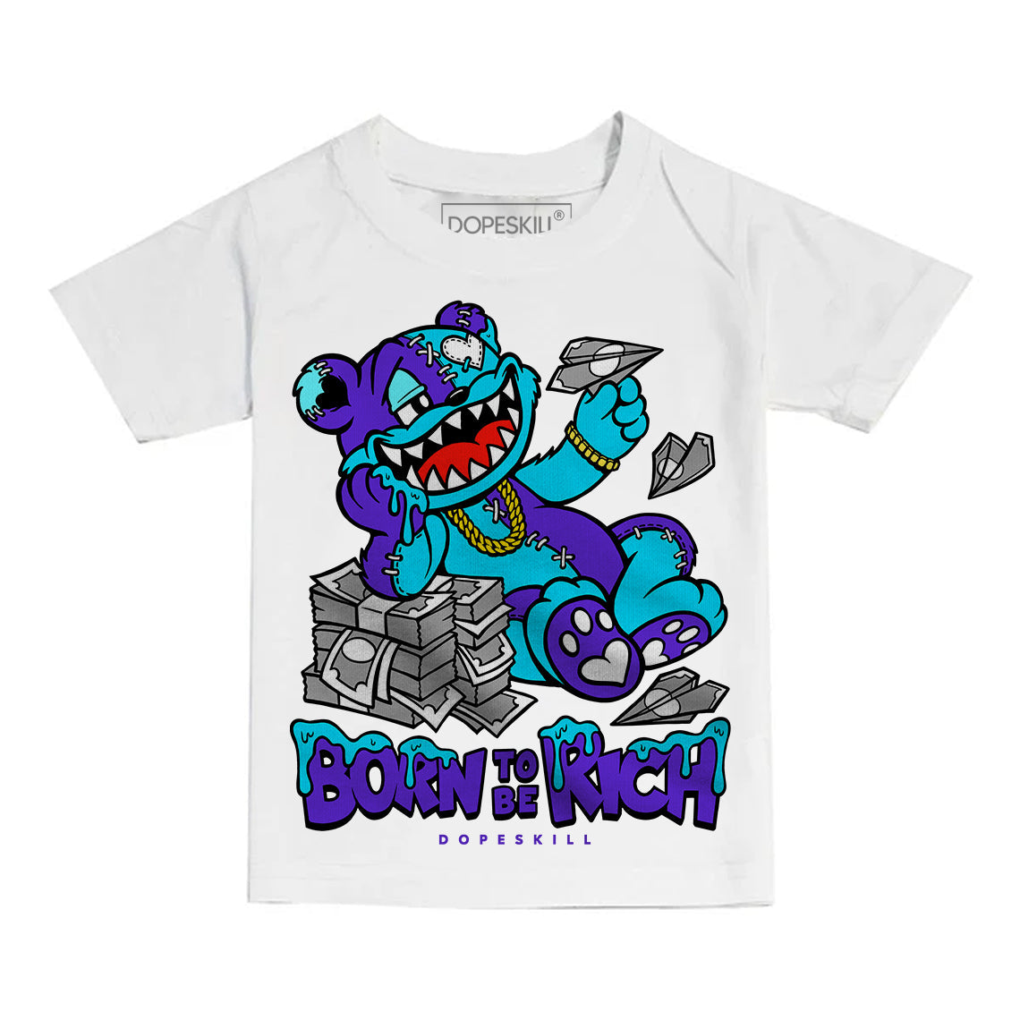 Aqua 6s superstreetwear Toddler Kids T-shirt Born To Be Rich Graphic