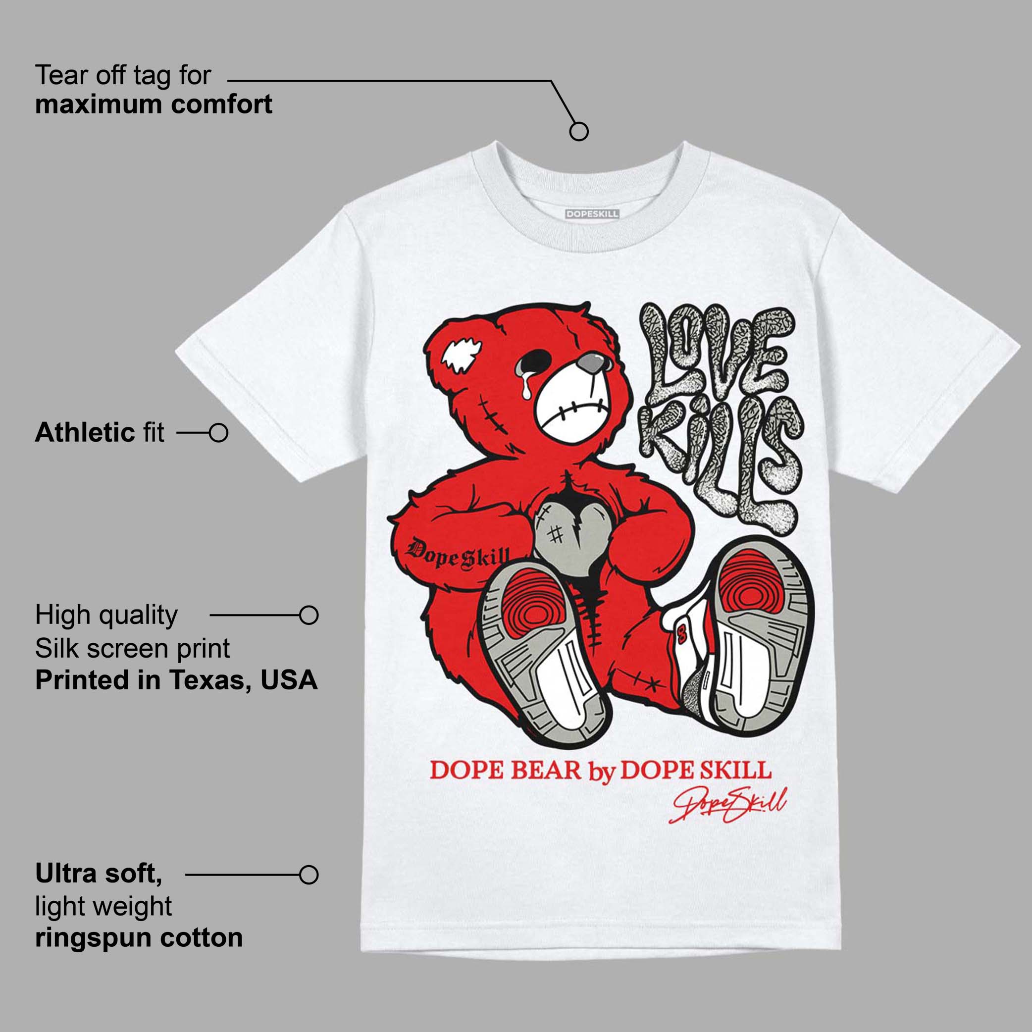 Fire Red 3s superstreetwear T-Shirt Love Kills Graphic