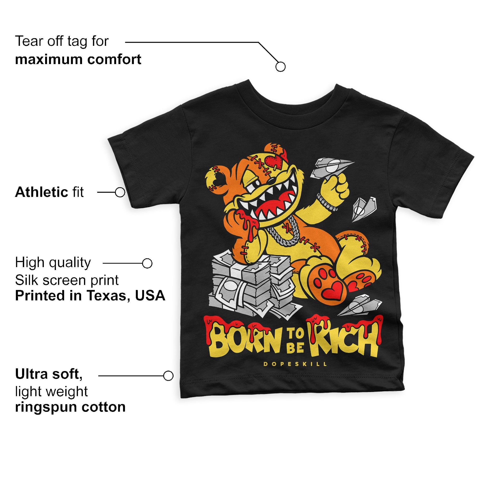 Black Tour Yellow AJ 4 Thunder superstreetwear Toddler Kids T-shirt Born To Be Rich Graphic