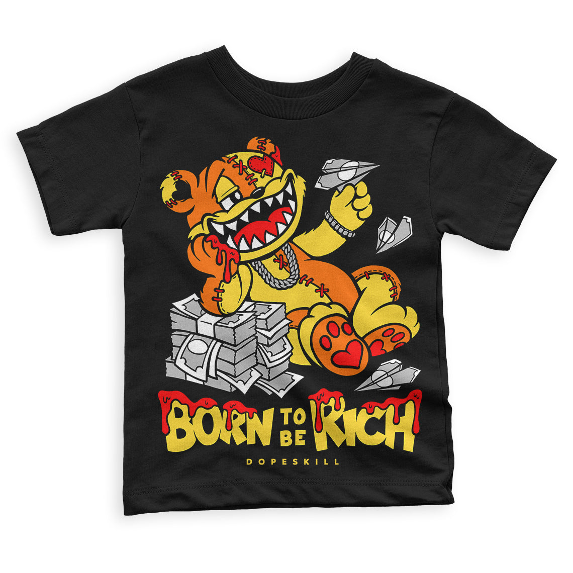 Black Tour Yellow AJ 4 Thunder superstreetwear Toddler Kids T-shirt Born To Be Rich Graphic