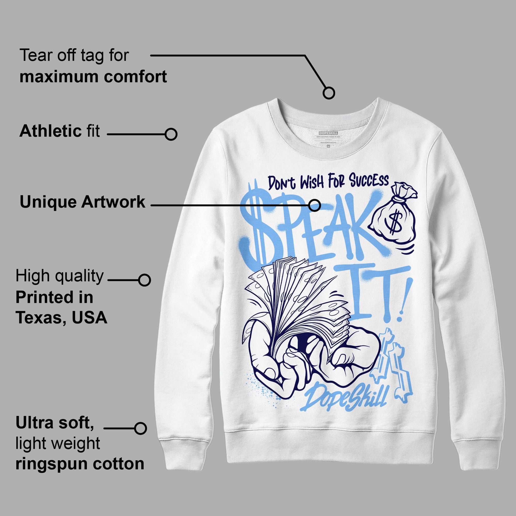 Powder Blue 9s superstreetwear Sweatshirt Speak It Graphic