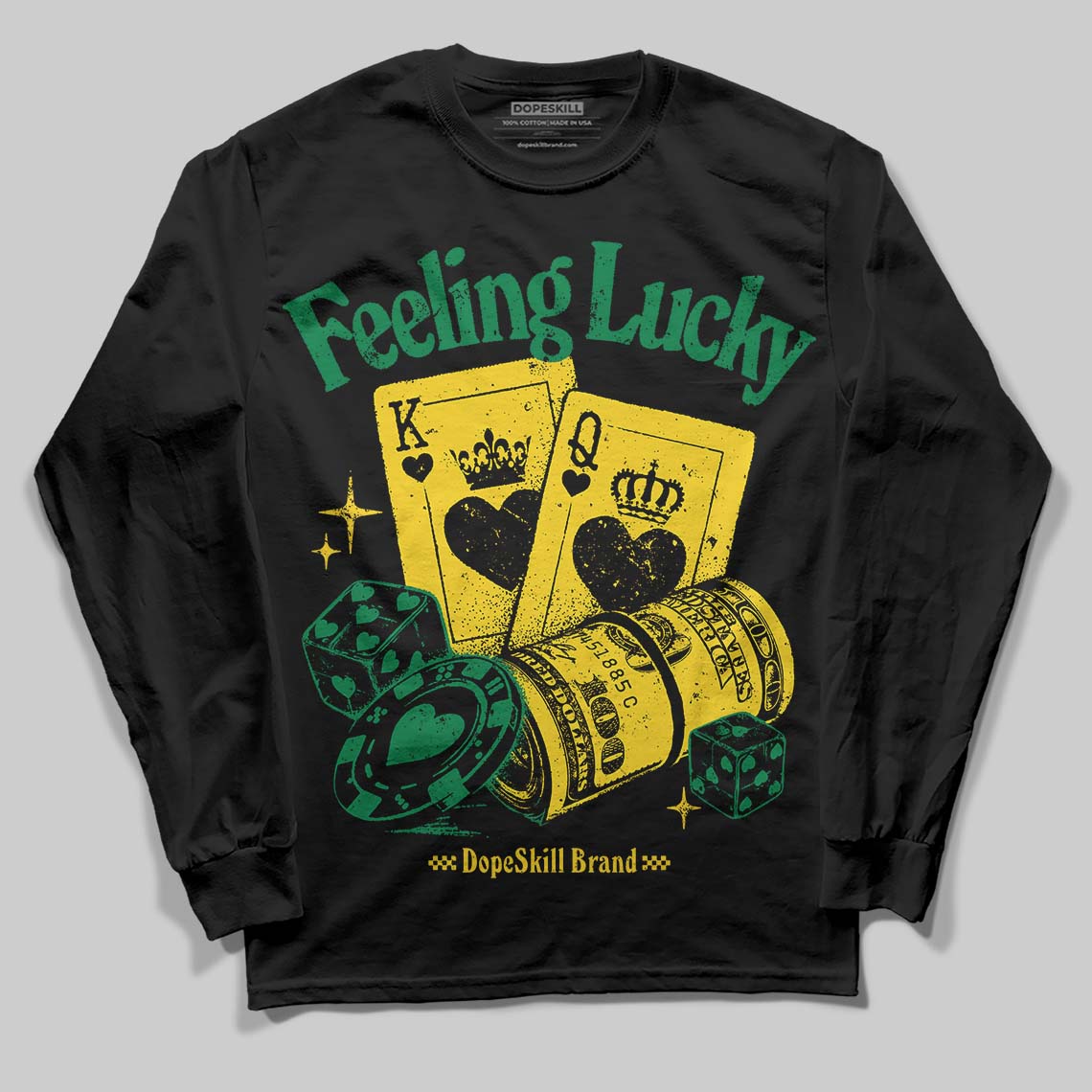 Green Collection superstreetwear Long Sleeve T-Shirt Feeling Lucky Graphic
