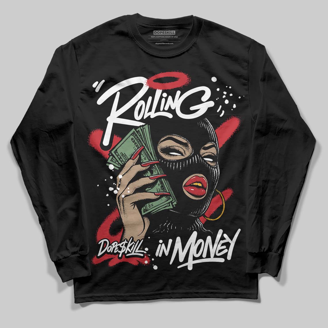 Bred 11s superstreetwear Long Sleeve T-Shirt Rolling in Money Graphic