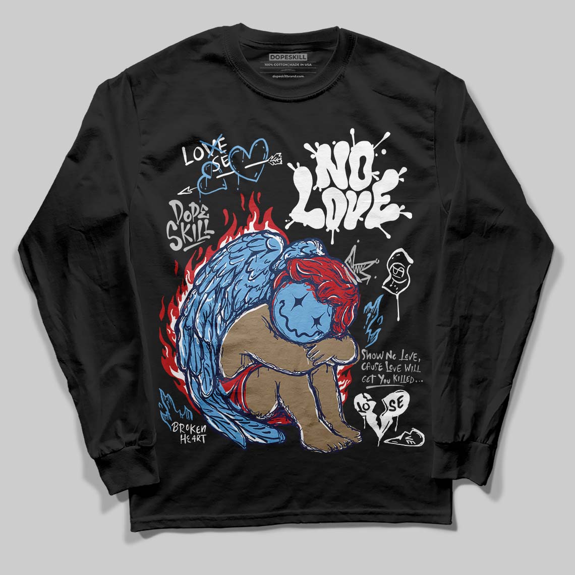 Summit White Navy 4s superstreetwear Long Sleeve T-Shirt No Love Graphic