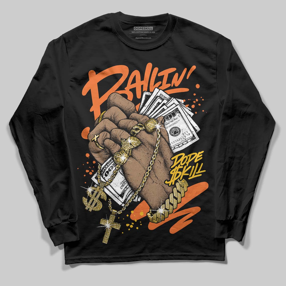 Orange Black White superstreetwear Long Sleeve T-Shirt Always Ballin' Graphic