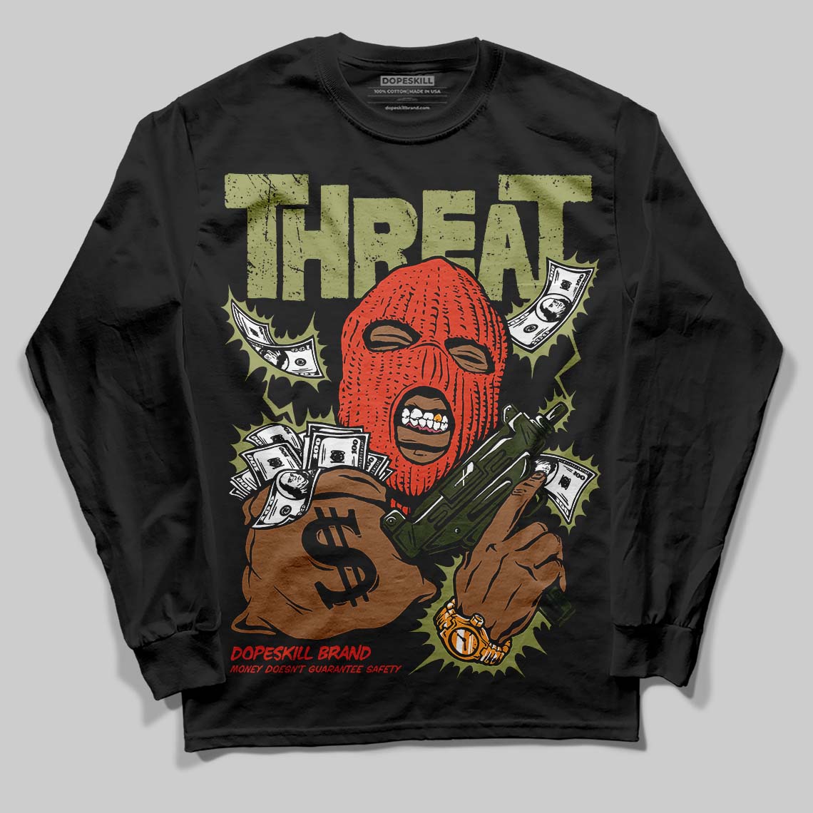 Olive Collection superstreetwear Long Sleeve T-Shirt Under Threat Graphic