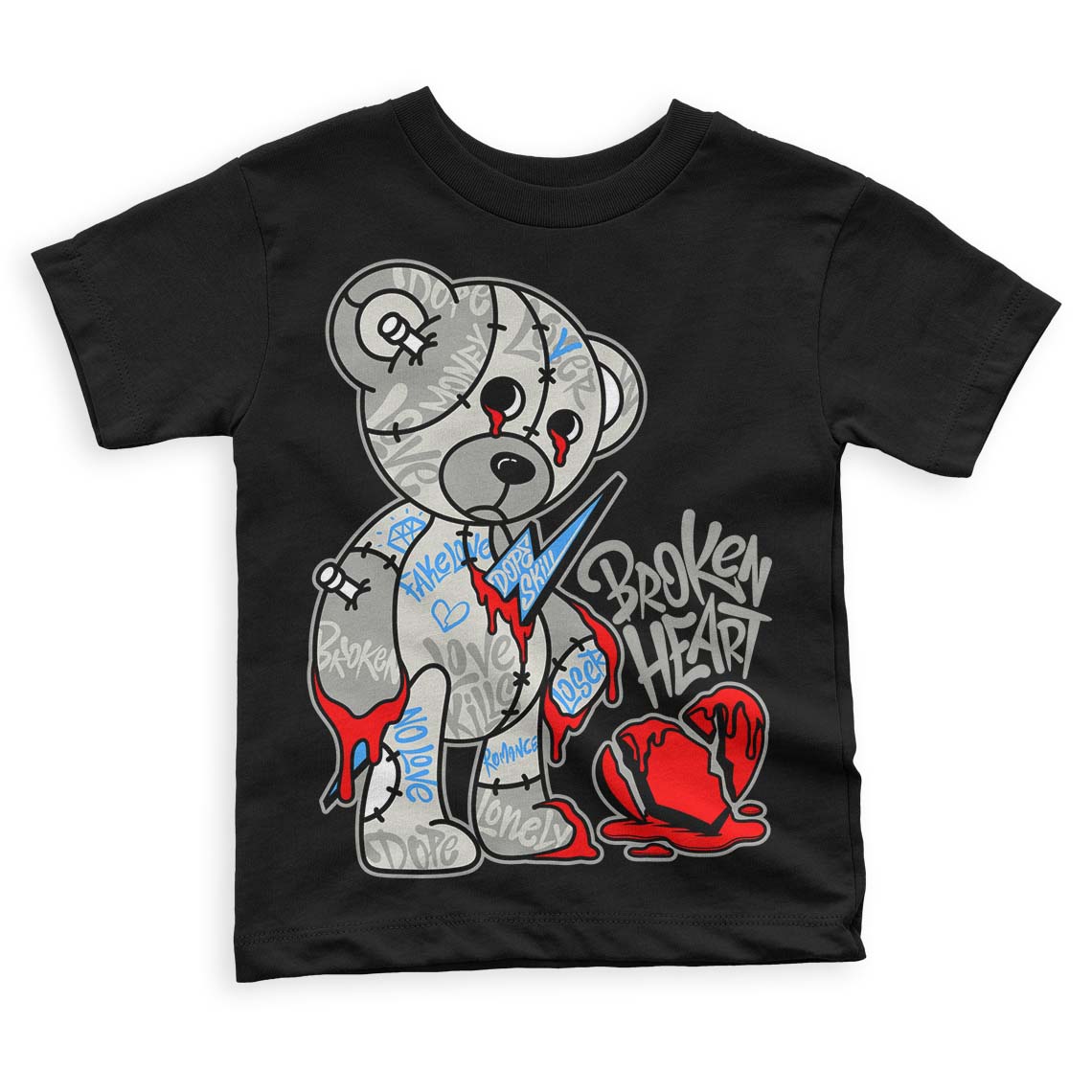 Military Black 4s superstreetwear Toddler Kids T-shirt Broken Heart Graphic