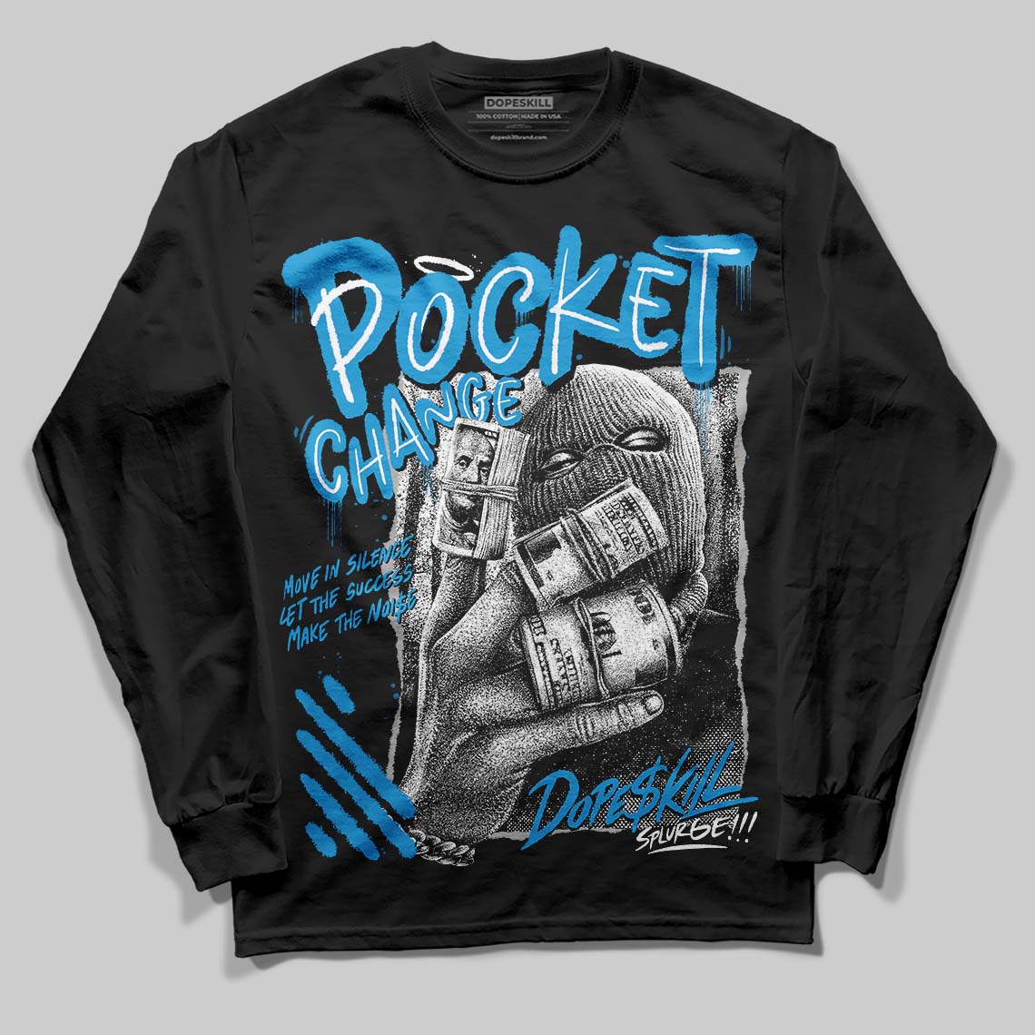 Military Blue 4s superstreetwear Long Sleeve T-Shirt Pocket Change Graphic