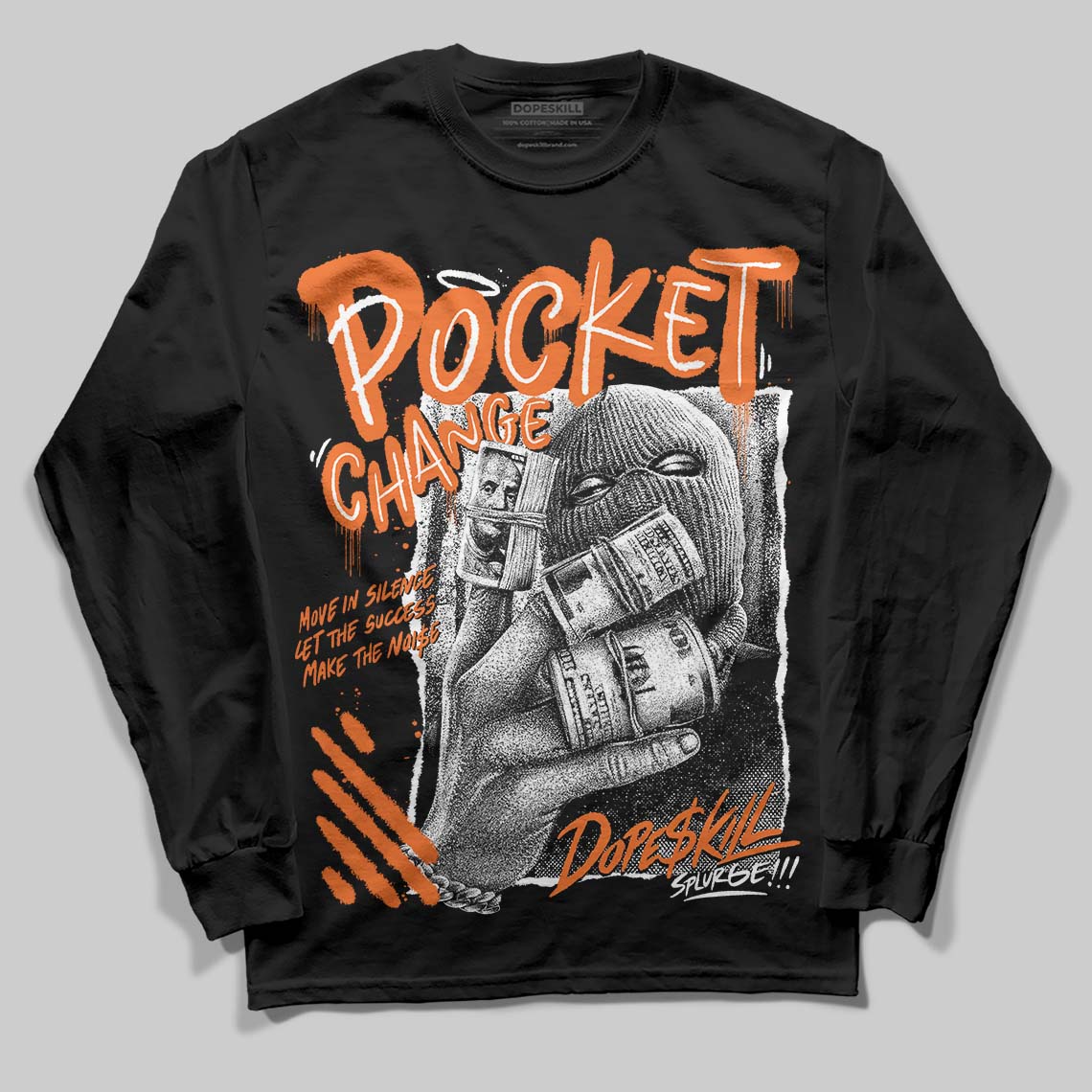 Orange Black White superstreetwear Long Sleeve T-Shirt Pocket Change Graphic