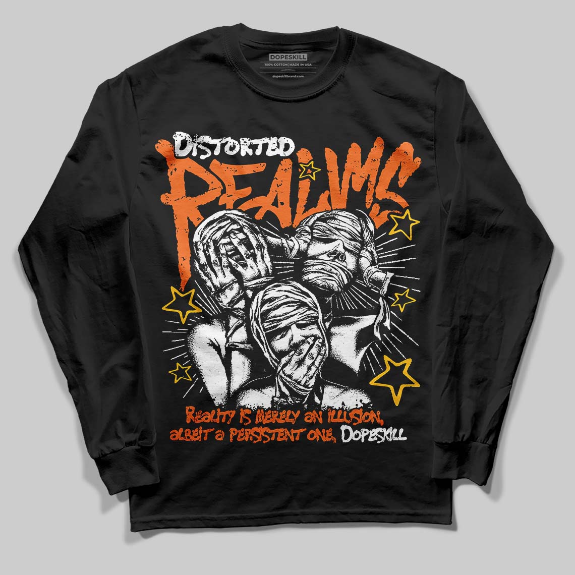 Orange Black White superstreetwear Long Sleeve T-Shirt Distorted Realms Graphic