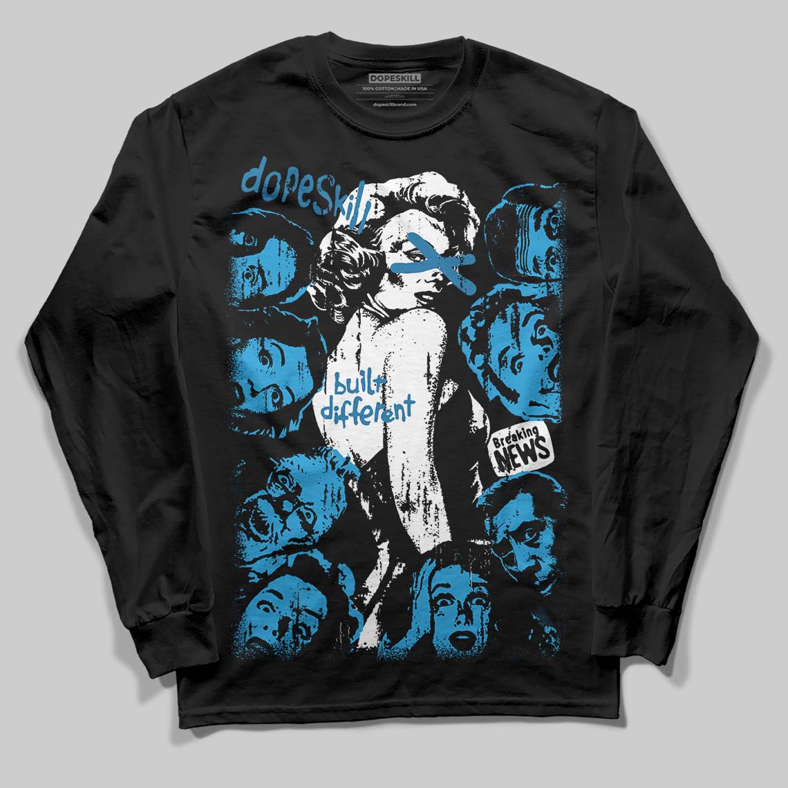 Military Blue 4s superstreetwear Long Sleeve T-Shirt Built Different Graphic