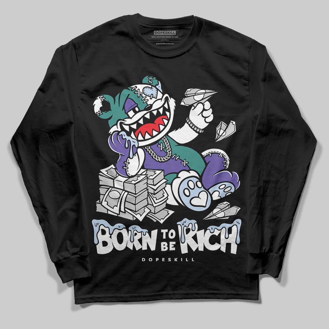 Grape 5s superstreetwear Long Sleeve T-Shirt Born To Be Rich Graphic