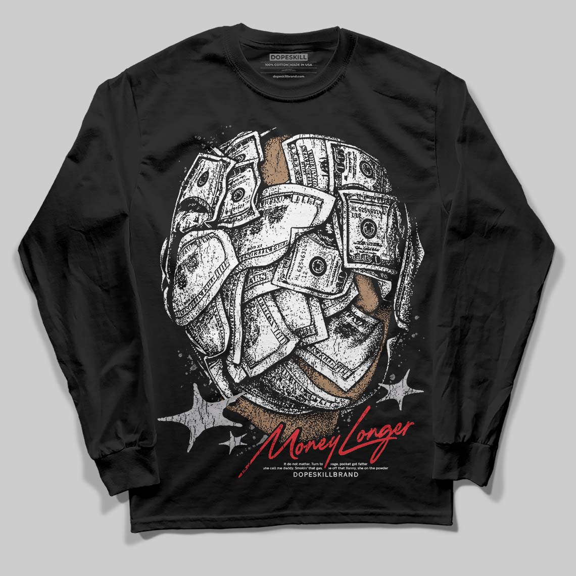 Grey Collection superstreetwear Long Sleeve T-Shirt Money Longer Graphic