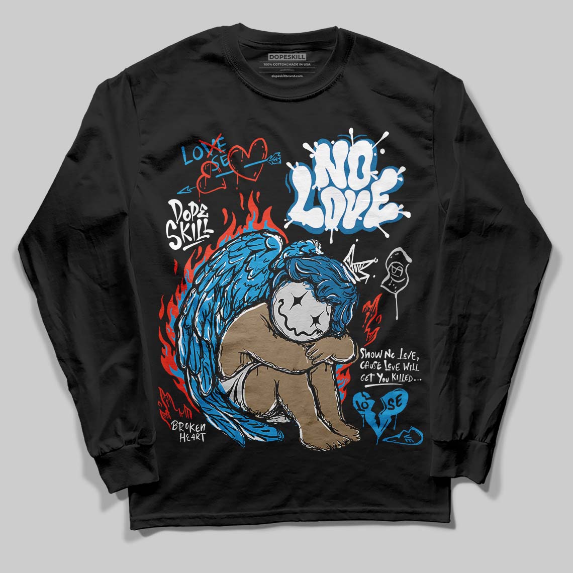 Military Blue 4s superstreetwear Long Sleeve T-Shirt No Love Graphic