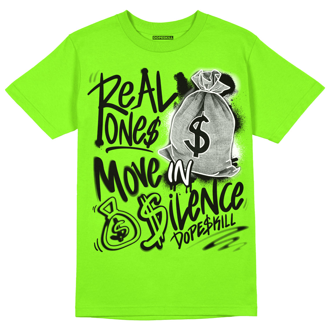 Neon Green Collection superstreetwear Neon Green T-shirt Real Ones Move In Silence Graphic