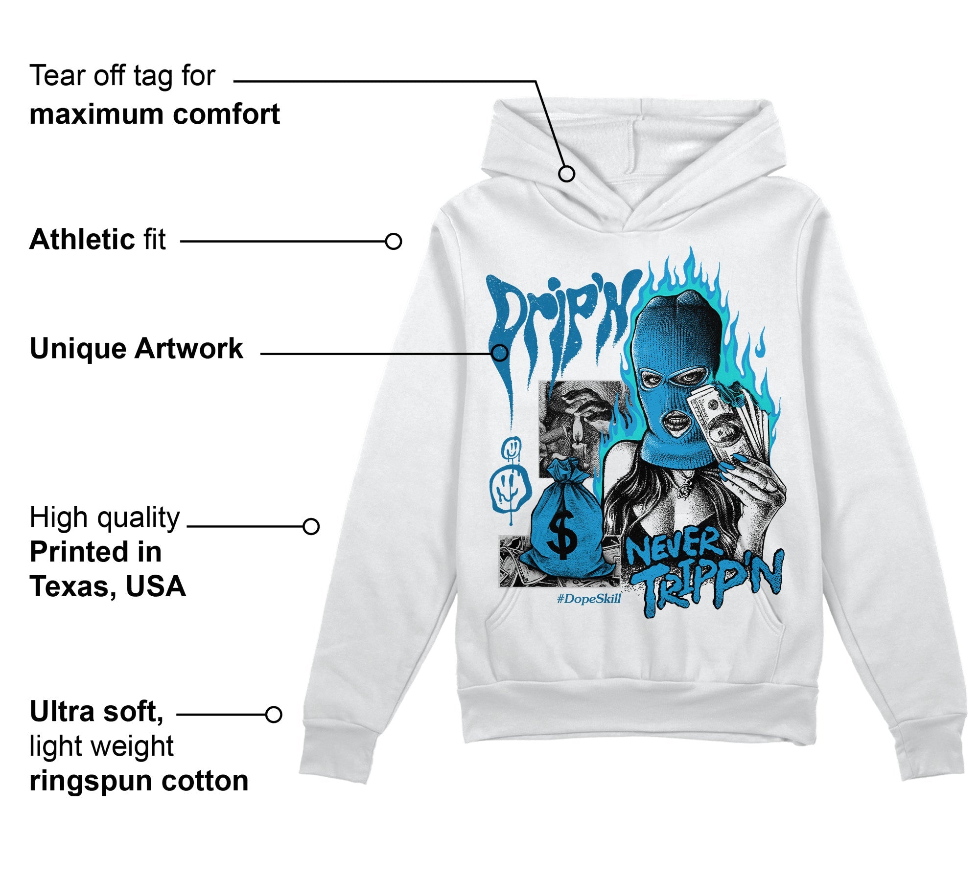 Military Blue 4s superstreetwear Hoodie Sweatshirt Drip'n Never Tripp'n Graphic