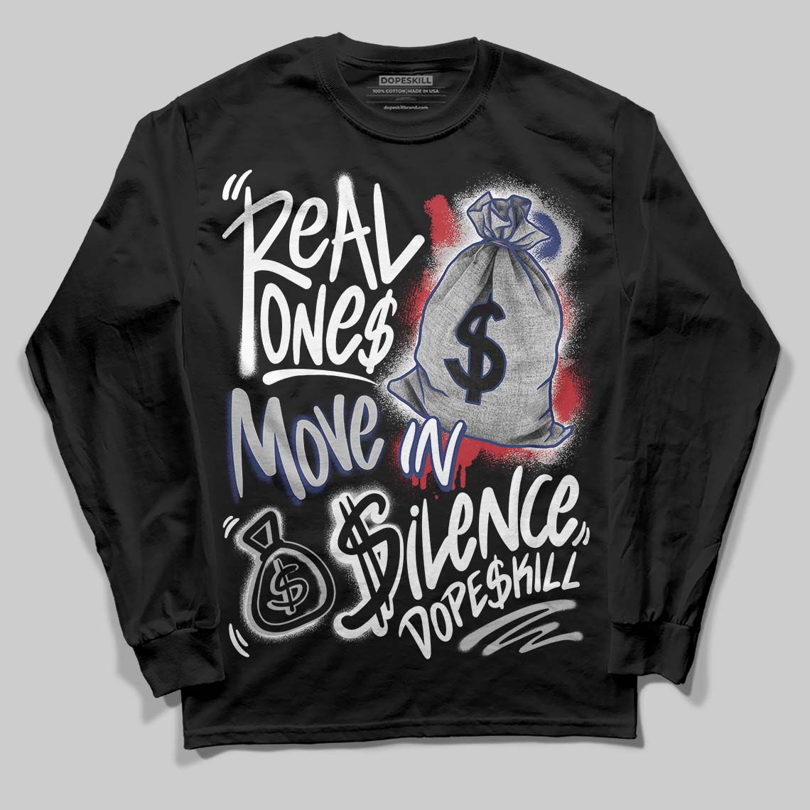 Rare Air Deep Royal Blue 1s superstreetwear Long Sleeve T-Shirt Real Ones Move In Silence Graphic