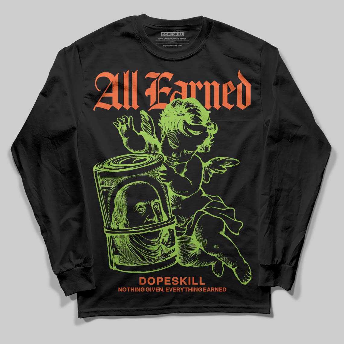 Neon Green Collection superstreetwear Long Sleeve T-Shirt All Earned Graphic
