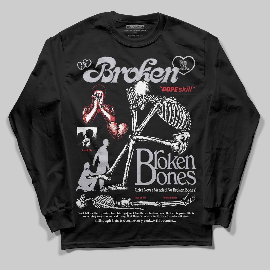 White Cement 4s superstreetwear Long Sleeve T-Shirt Broken Bones Graphic