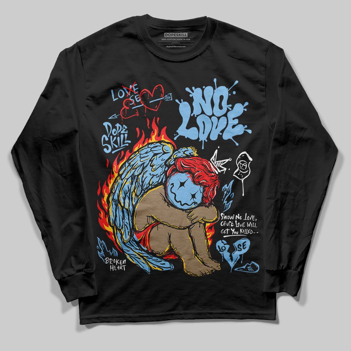 University Blue Collection superstreetwear Long Sleeve T-Shirt No Love Graphic