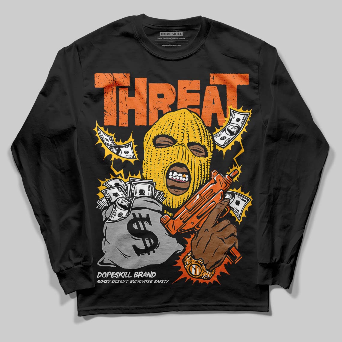Orange Black White superstreetwear Long Sleeve T-Shirt Under Threat Graphic
