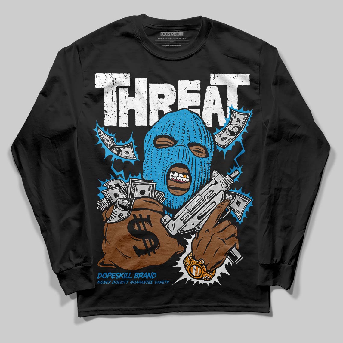Military Blue 4s superstreetwear Long Sleeve T-Shirt Under Threat Graphic