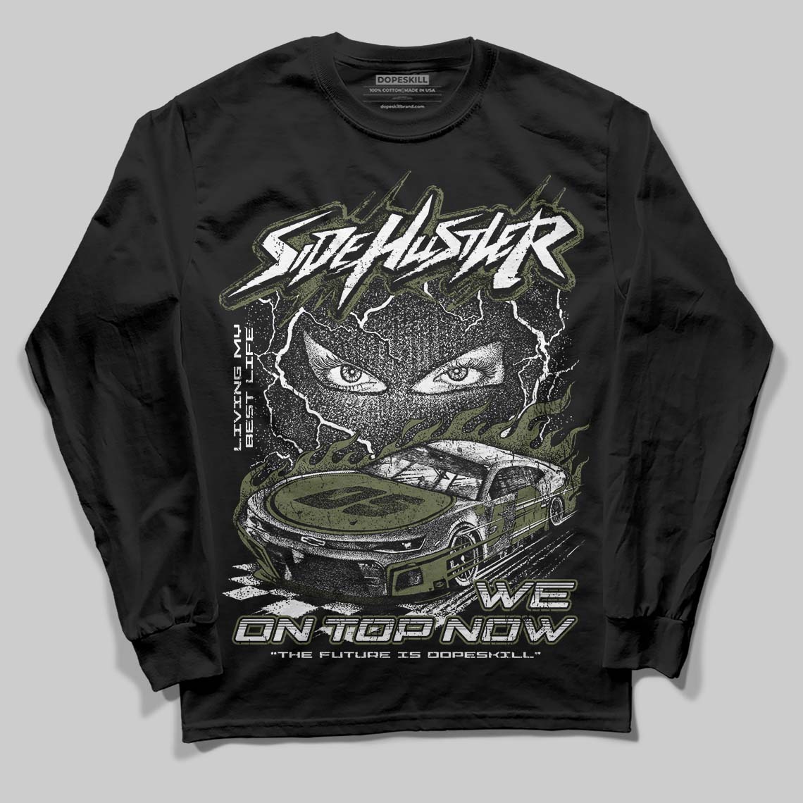 Olive Collection superstreetwear Long Sleeve T-Shirt New Side Hustler Graphic