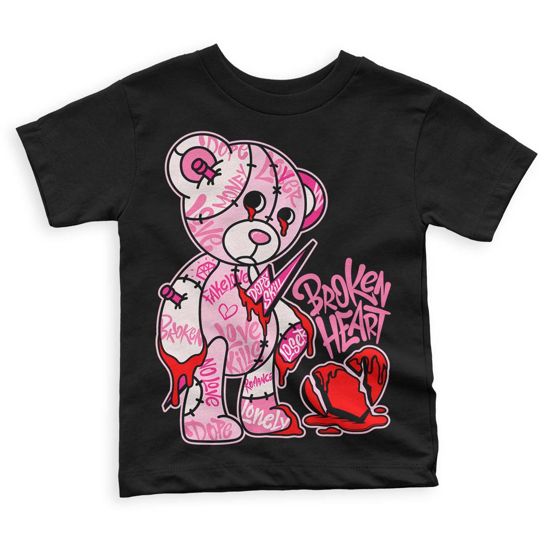 Dunk Low Pink Foam superstreetwear Toddler Kids T-shirt Broken Heart Graphic