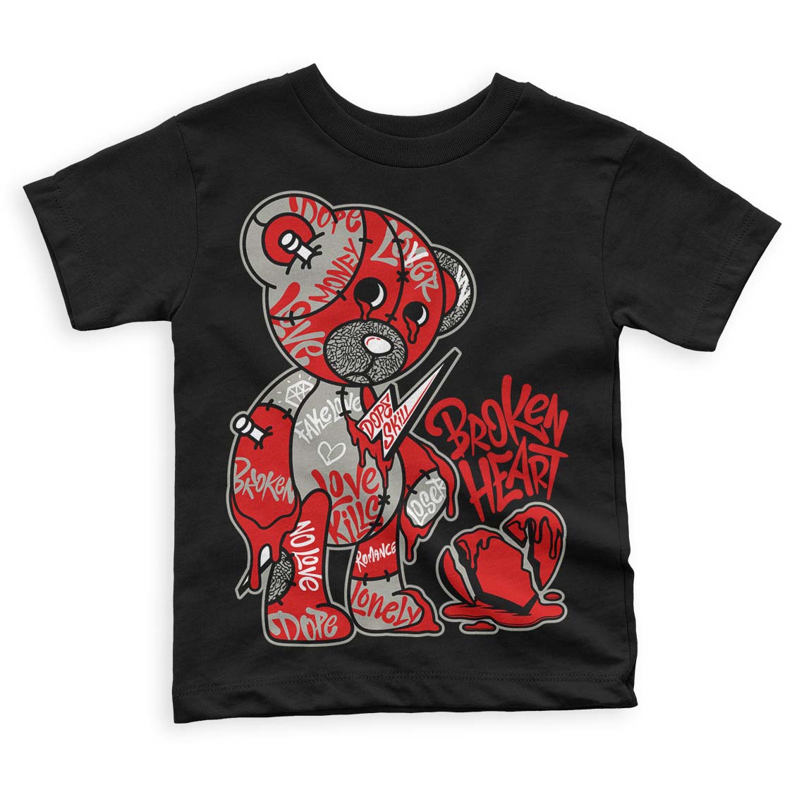Fire Red 3s superstreetwear Toddler Kids T-shirt Broken Heart Graphic