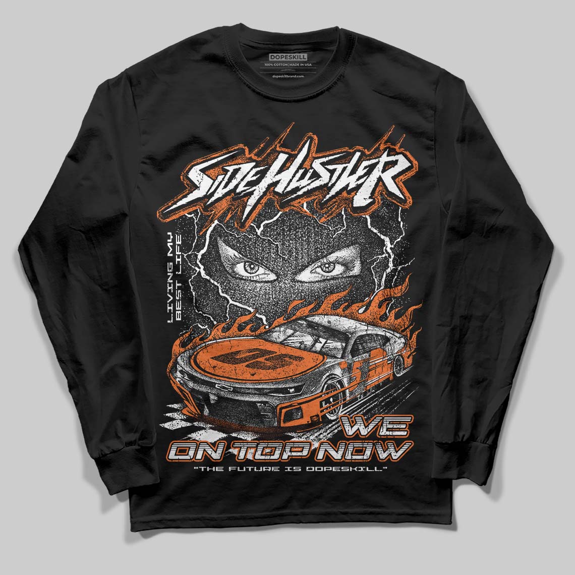 Orange Black White superstreetwear Long Sleeve T-Shirt New Side Hustler Graphic
